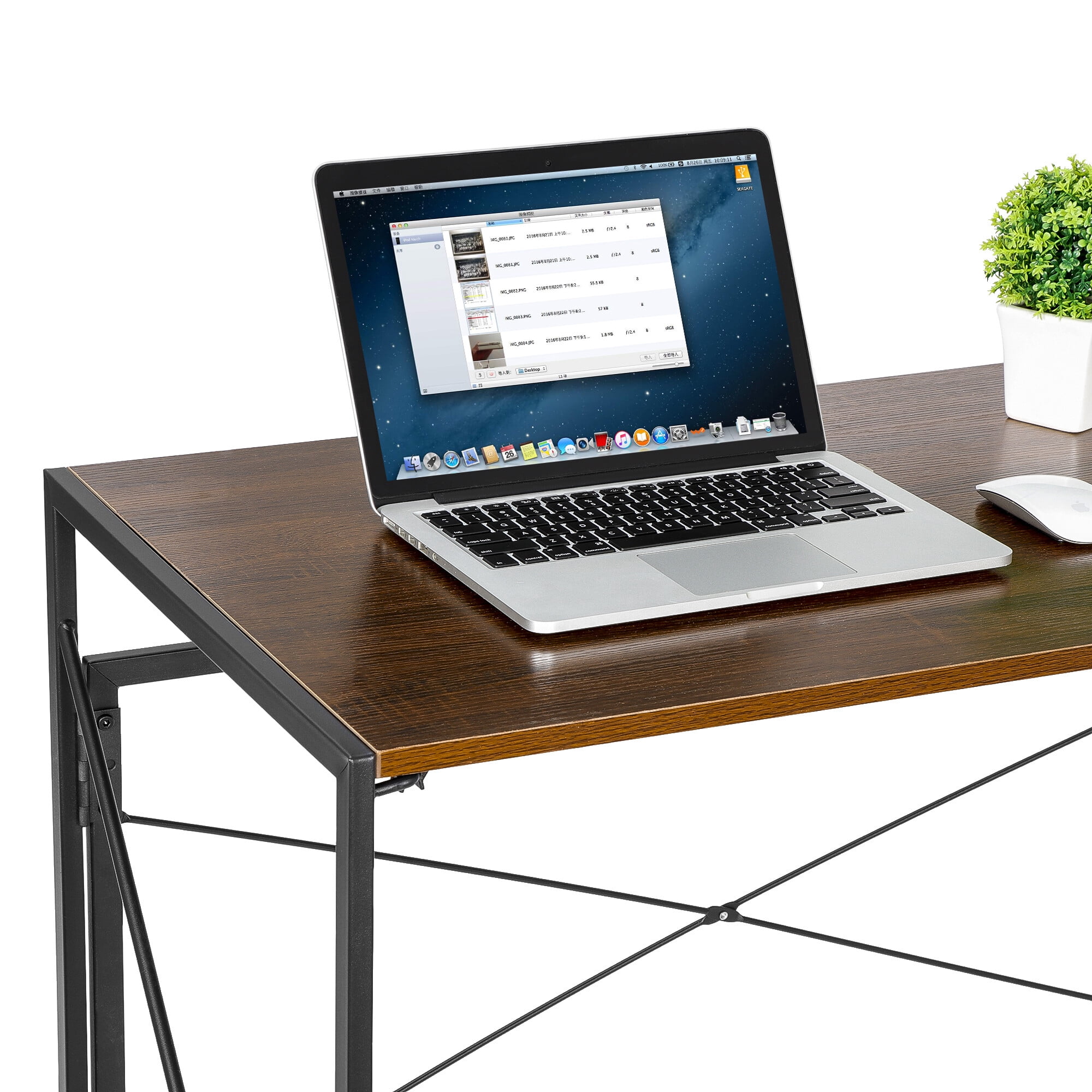 ZenSports 39 inch Folding Computer Desk, Modern Sturdy Writing Study Desk Brown