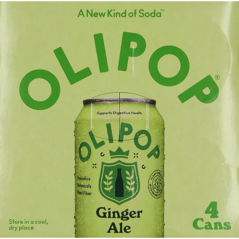 OLIPOP Prebiotic Ginger Ale, 12 fl oz, 4 Pack, Supports Digestive