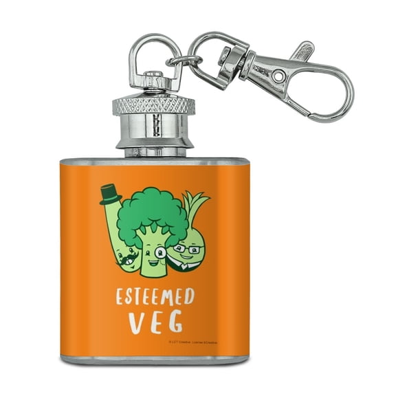 Esteemed Veg Steamed Vegetables Funny Humor Stainless Steel 1oz Mini Flask Key Chain