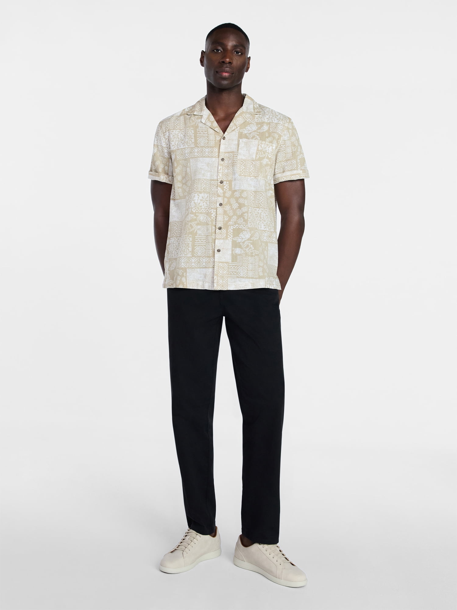 George Men's Relaxed Fit Linen Blend Camp Shirt with Short Sleeves, Sizes S-5XL, LT-3XLT