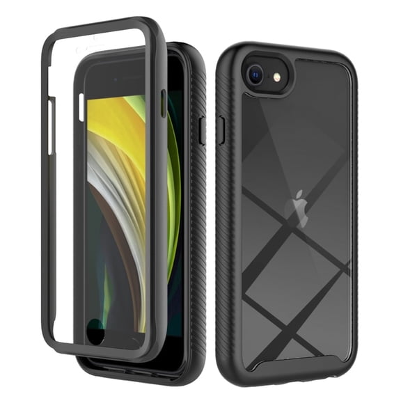 iPhone SE 2022 Case with Built in Screen Protector,Dteck Full-Body Shockproof Rubber Hybrid Protection Crystal Clear PC Back Protective Phone Case Cover for iPhone 7/8/SE 2020,Black