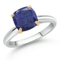 thumbnail image 2 of Gem Stone King 925 Sterling Silver and 10K Yellow Gold Blue Lapis Solitaire Engagement Ring for Women (2.00 Cttw, Cushion 8MM, Gemstone Birthstone, Size 9), 2 of 4