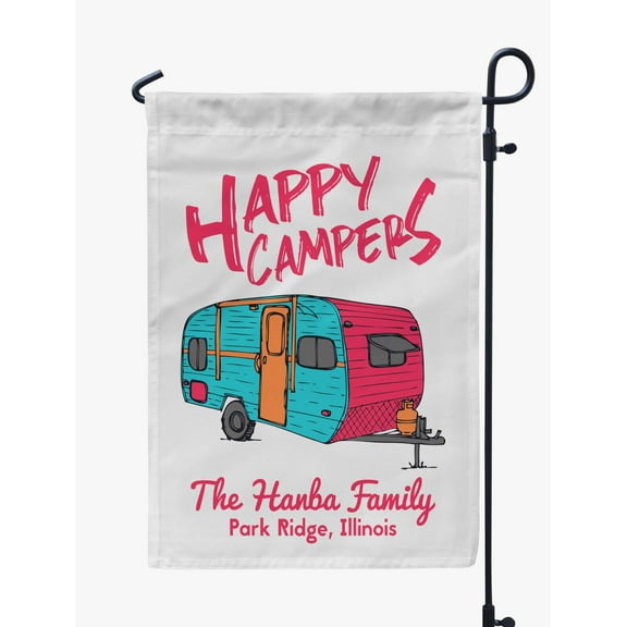 Printtoo White Happy Campers Retro Camp Trailer Camping Flags For Campers Personalized Double SidedFlag Outdoor Decor Sign CampsiteFlag