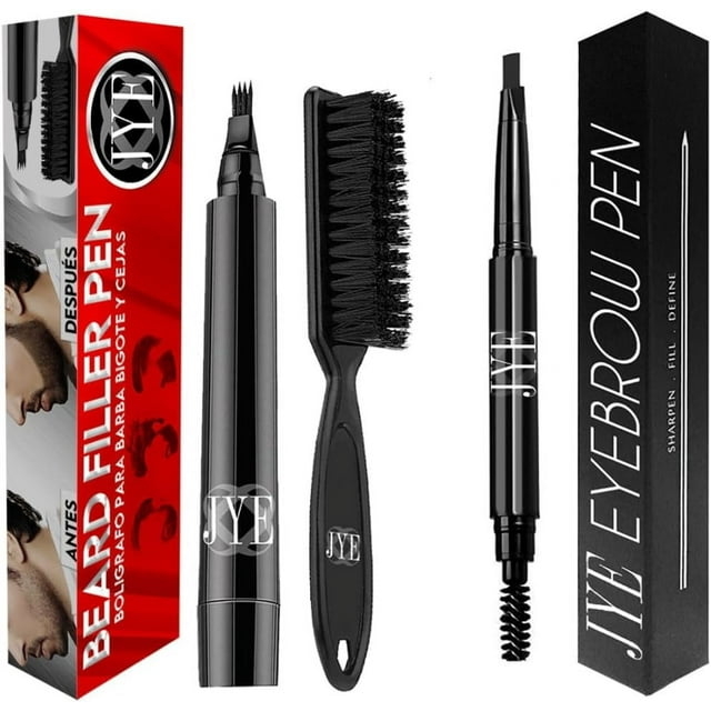 Nuevo JYE Kit rellenador de Barba y Bigote. Pluma para barba color negro + Pincel. Apariencia natural de barba poblada y abundante. Kit de Pluma y Pincel!