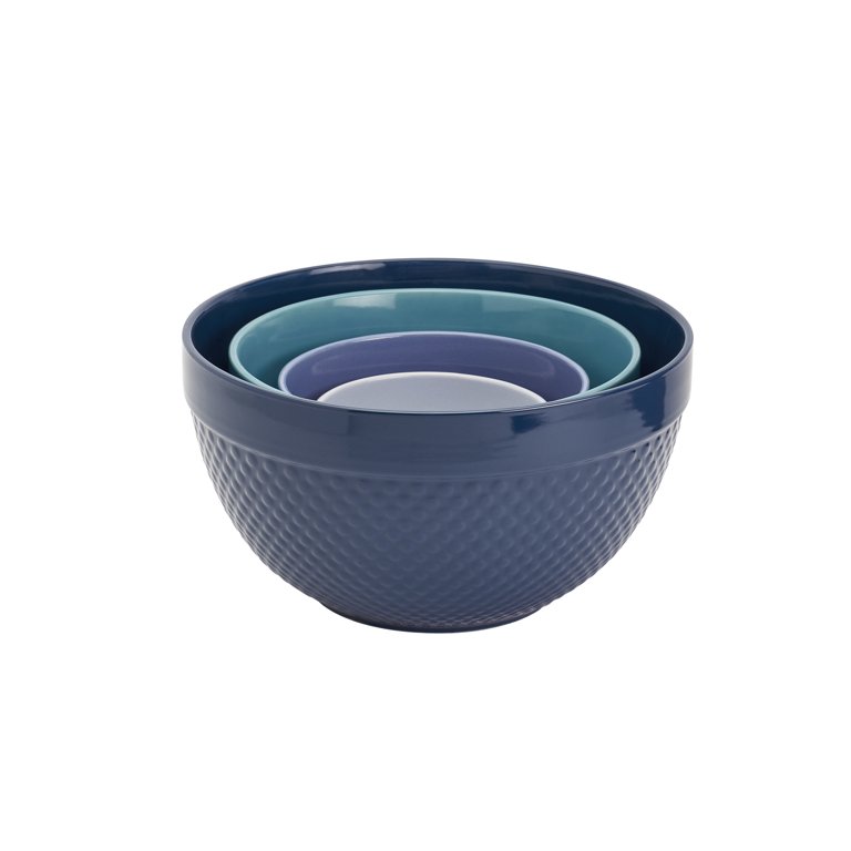 Tabletops Gallery Hobnail Style 4 Piece Blue Storm Stoneware Nesting Mixing  Bowl Set for Baking and Cooking