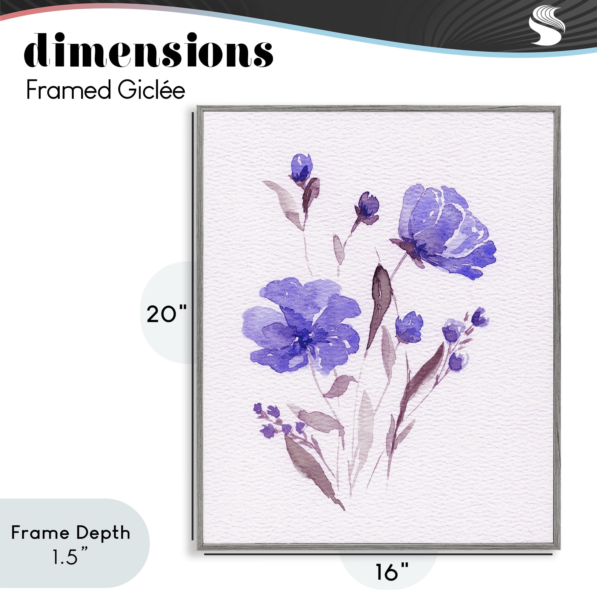 Stupell Industries Watercolor Purple Flowers Gray Framed Giclee Art, design by Leah Noel Art