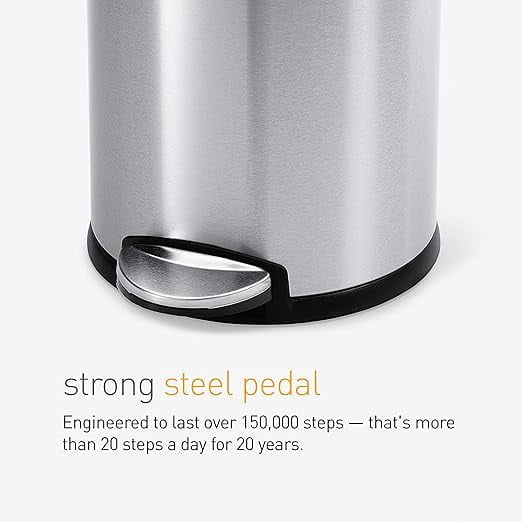 simplehuman Bathroom Trash Can, 1.2 Gallon Step Garbage Bin with Soft Close Lid, Polished Stainless Steel