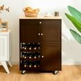 thumbnail image 4 of Gymax Rolling Kitchen Island Serving Cart Storage Cabinet w/ Wine Rack Brown, 4 of 10