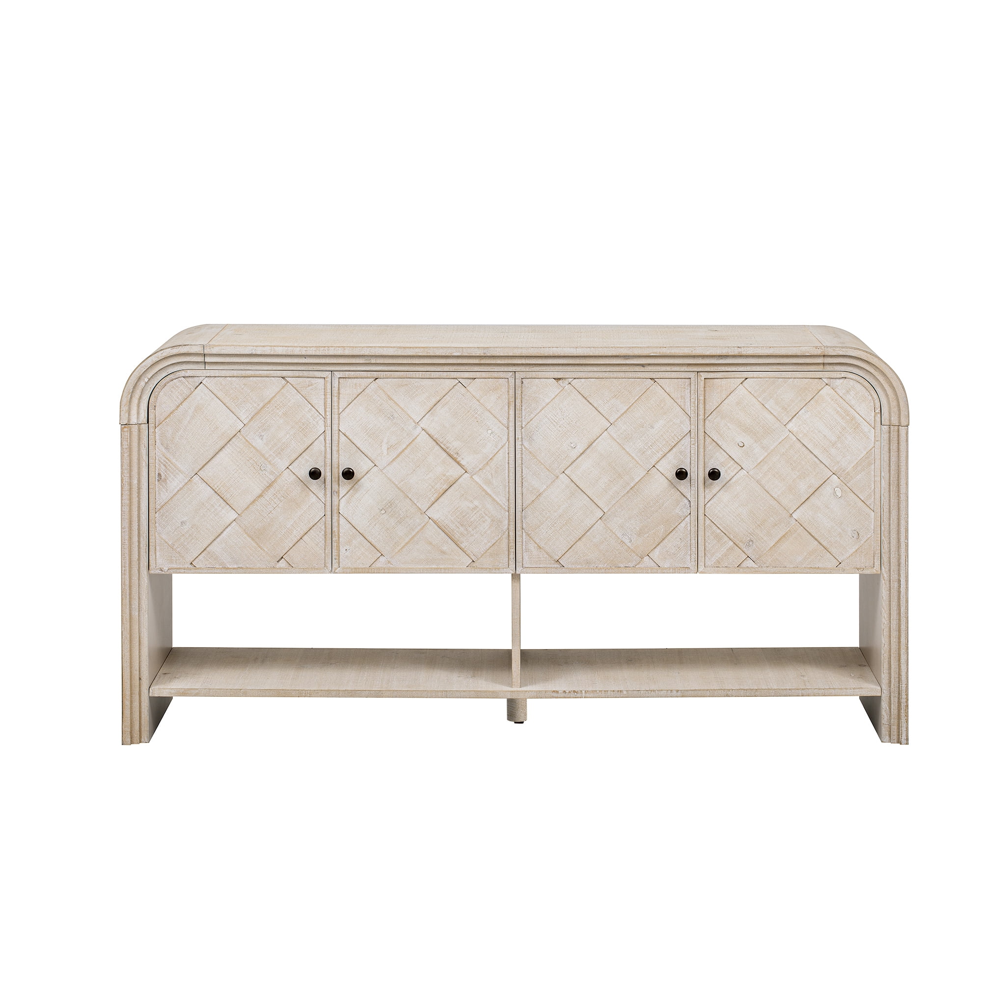 EUROCO 59.8" Long Console Table,Wood Entryway Table with 4 Doors and Open Storage Shelf, Narrow Long Sofa Table Behind Couch for Hallway, Living Room,Beige