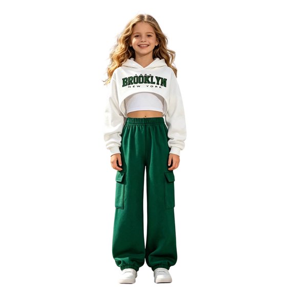 JFOPQVSM Girls Fashionable and Casual Set Cute Printed Hooded Sweatshirt Vest Pants Three Piece Set