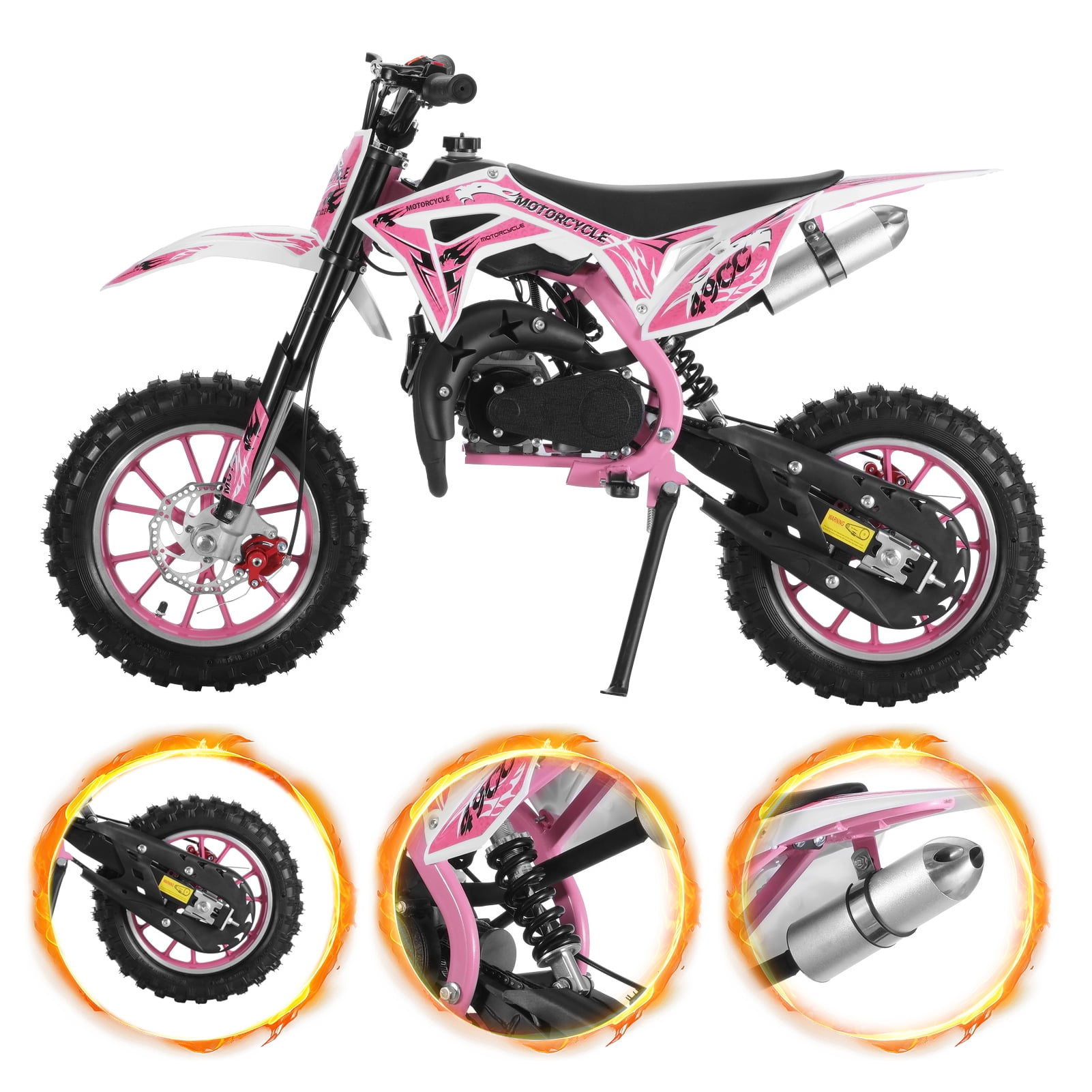 Pink 50cc Dirt Bike for Kids Girls, 2-Stroke Gas Powered Off-Road Motorcycle, Hydraulic Disc Brakes, 10" Tires, 330LBS Load, Youth Motocross Bike