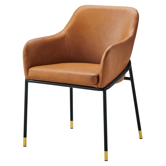 Side Dining Chair, Tan Black, Vegan Leather, Modern Contemporary, Mid Century Kitchen Room Cafe Bistro Restaurant Hospitality