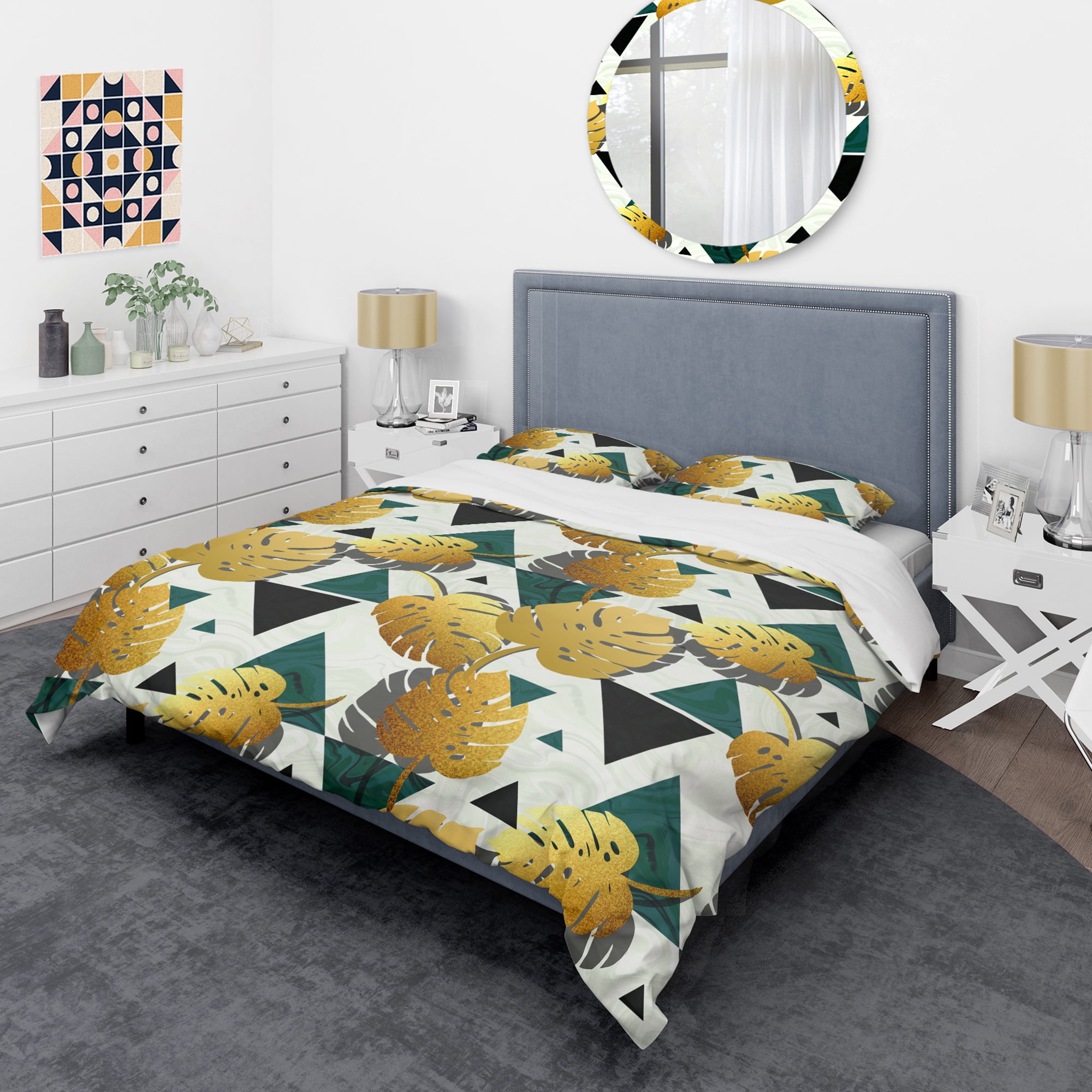 Designart 'Golden Foliage V' Mid-Century Modern Duvet Cover Set