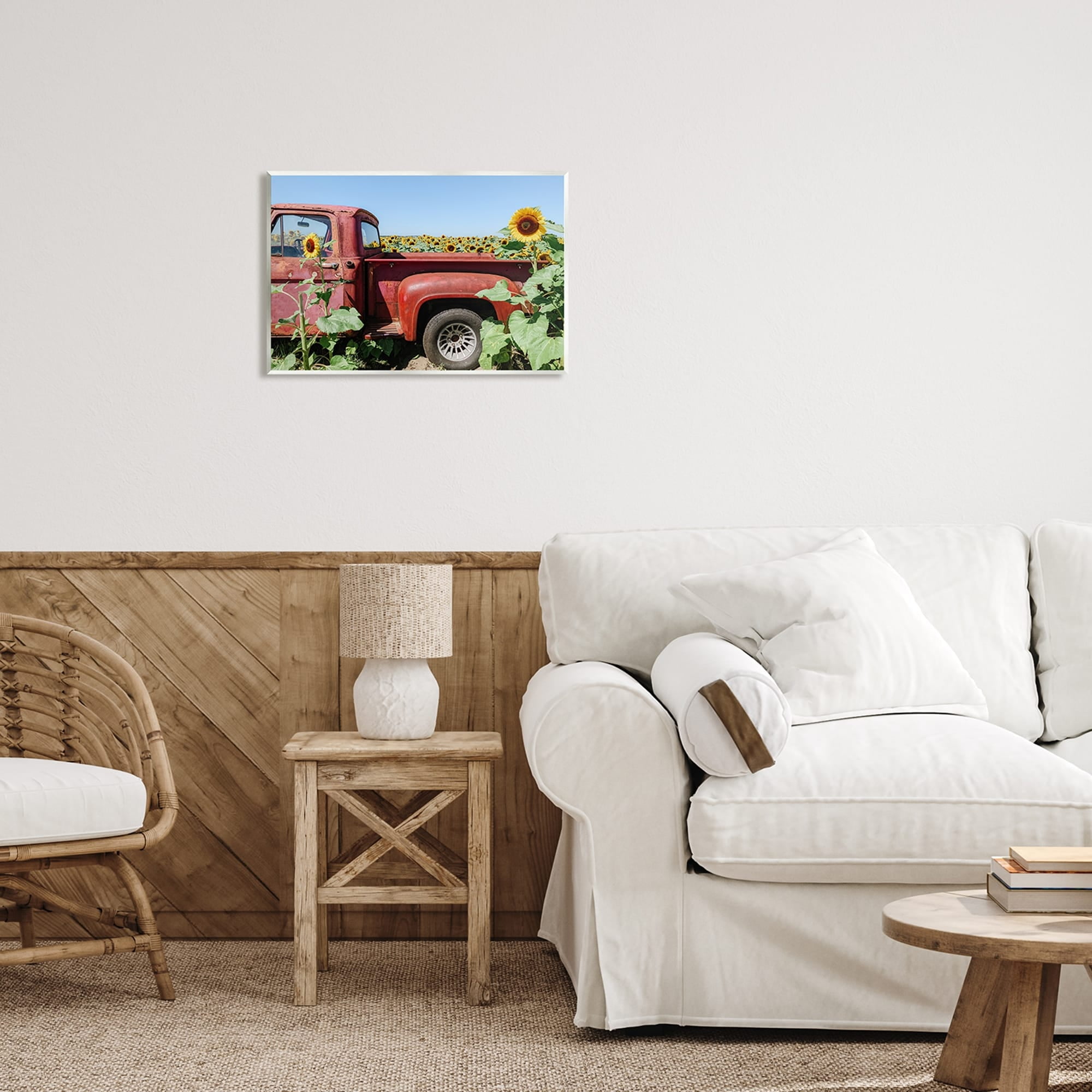 Stupell Industries Red Vintage Pickup Truck Amidst Sunflower Field Photograph Unframed Art Print Wall Art, Design by Kali Wilson