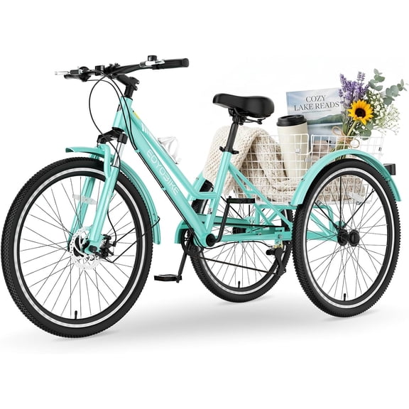 MOONCOOL Adult Tricycle, 7 Speed Three Wheel Bike Tricycle Cruiser Trike, 24/26/27.5 Inch Adults Trikes with Shopping Basket, Exercise Men's Women's Tricycles