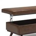 thumbnail image 5 of Owen 42 inch Wide Mid-Century Modern Lift Top Large Coffee Table Storage Ottoman in Distressed Chestnut Brown Vegan Leather, 5 of 12