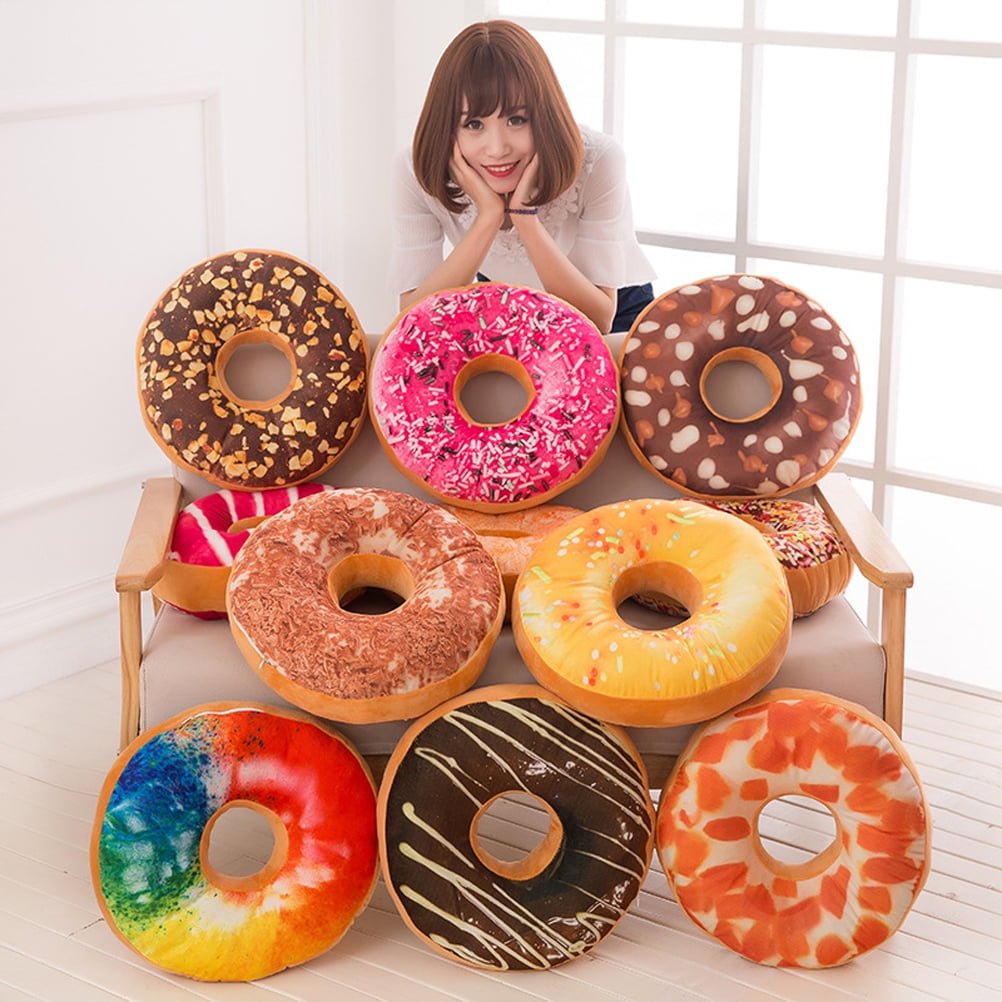 3D Round Donut Bread Throw Pillow Plush Cover Cushion Soft Bed Stuffed Seat Pad 