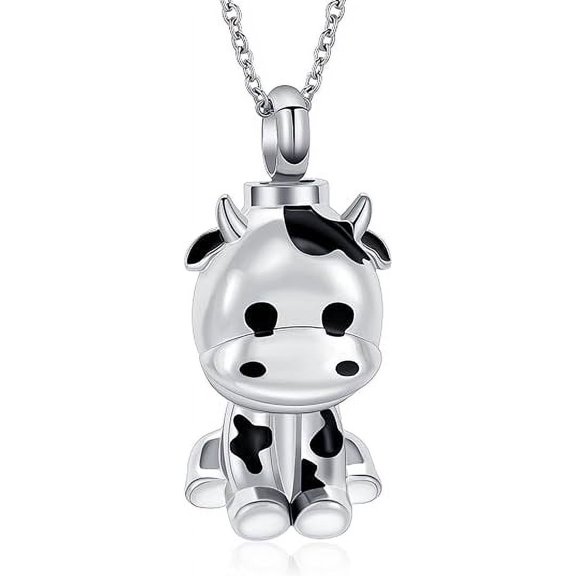 Urn Necklace for Ashes Cow Cremation Jewelry Memorial Keepsake Pendant for Women Men Stainless Steel Cremation Necklaces with Filling Tool