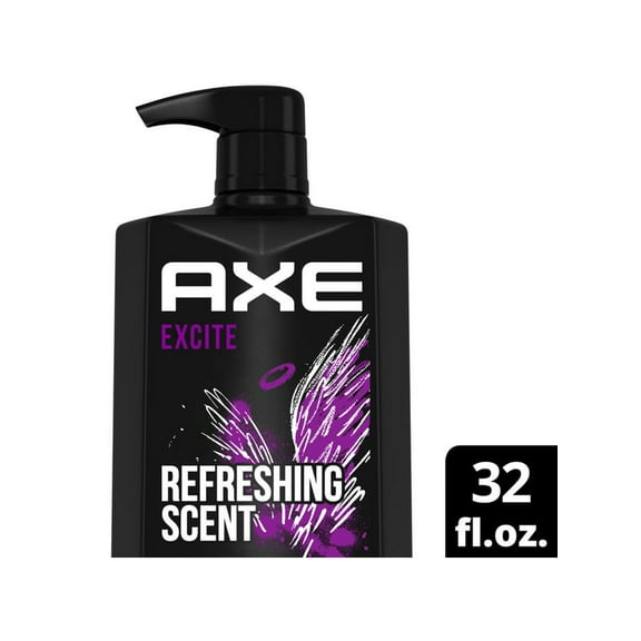 Pack of 2 Axe Excite Refreshing Long Lasting Men's Body Wash All Skin Crisp Coconut & Black Pepper, 32 oz