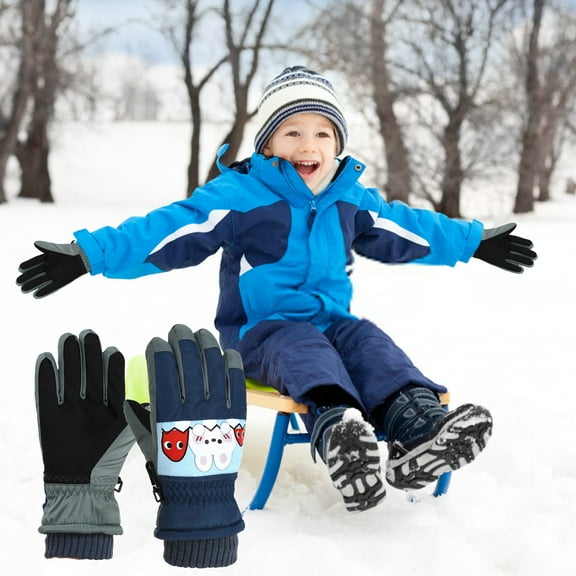 Surpdew Winter Gloves For Kids Waterproof Boys Snow Ski Gloves Girls Warm Windproof Mittens For Children Outdoor Navy 3-6 Years Old