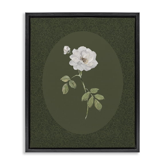 Stupell Industries White Rose on Emerald Black Framed Floater Canvas Wall Art, design by Sally Swatland