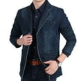 thumbnail image 2 of VNKIDY Men's Coat Autumn Winter Solid Color Denim Blazer With Button Front Long Sleeve Button Front Casual Versatile Coat For Casual Daily Streetwear Activities Relaxed Fit Outerwear, 2 of 9
