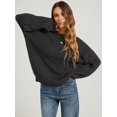 thumbnail image 6 of Women 2-Way Wear Crew Neck Hollow Cable Knit Oversized Long Sleeve Off Shoulder Pullover Sweater Black S, 6 of 7