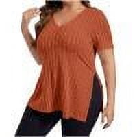 Zpanxa Womens Summer Tops Plus Size Short Sleeve Solid Color V-Neck T-Shirt Top