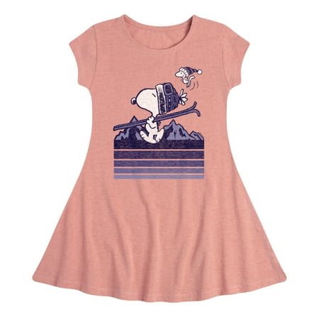 

Peanuts - Snoopy Woodstock Ski Stripes - Toddler And Youth Girls Fit And Flare Dress