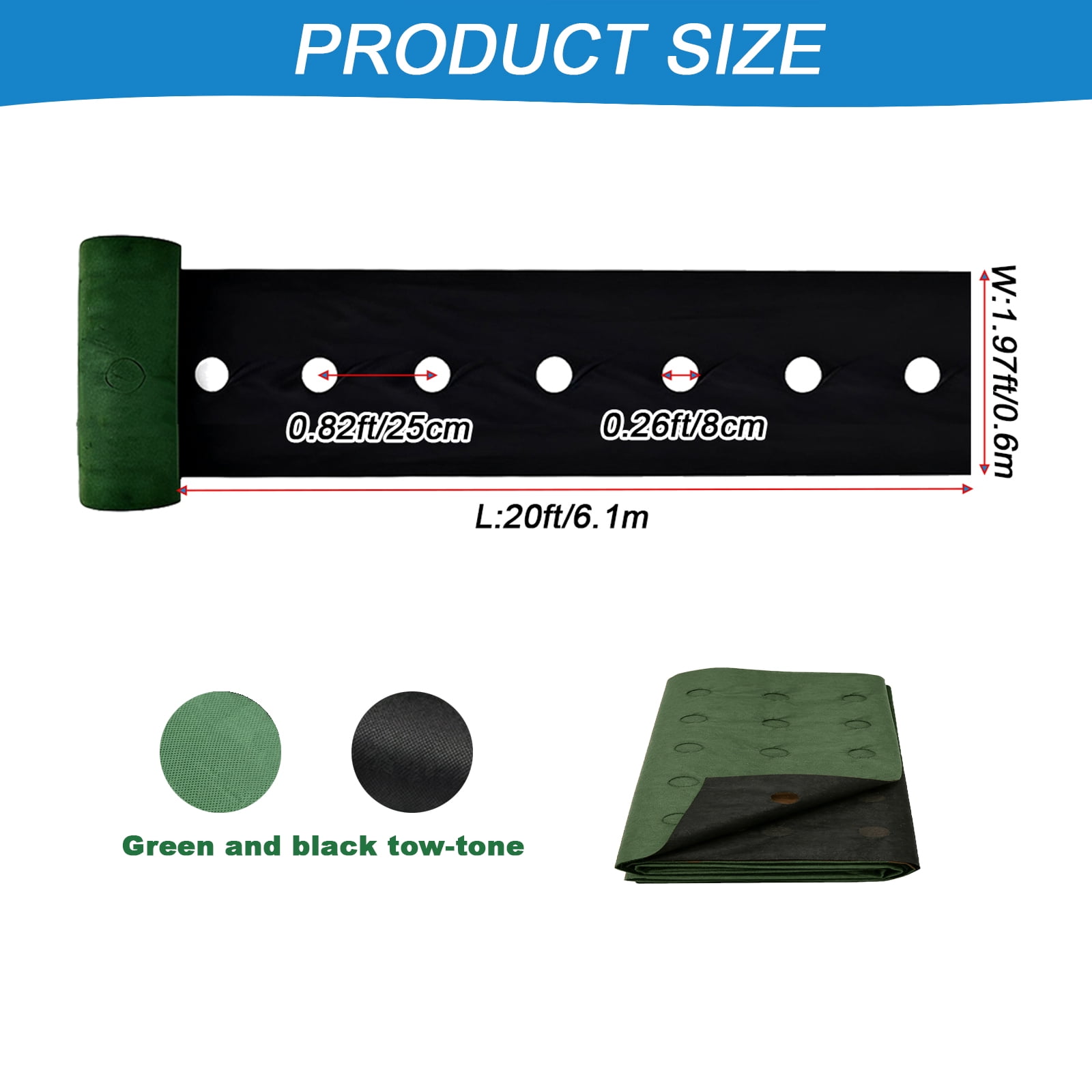 Green Black Double-Sided Non-Woven Weed Barrier Fabric With Punched Holes, Permeable Breathable Landscape Fabric For Garden Ground Cover Weed Mat, 1 Roll 0.6/0.8/1x6.1m