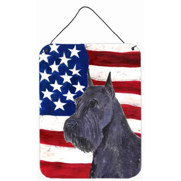 USA American Flag with Schnauzer Aluminium Metal Wall Or Door Hanging Prints