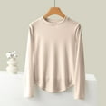 thumbnail image 2 of Rohuuque Thermal Shirts for Womens Solid Color Crew Neck Thermal Layer Fleece Lining No Show Fall Winter Comfort Top Khaki, 2 of 5