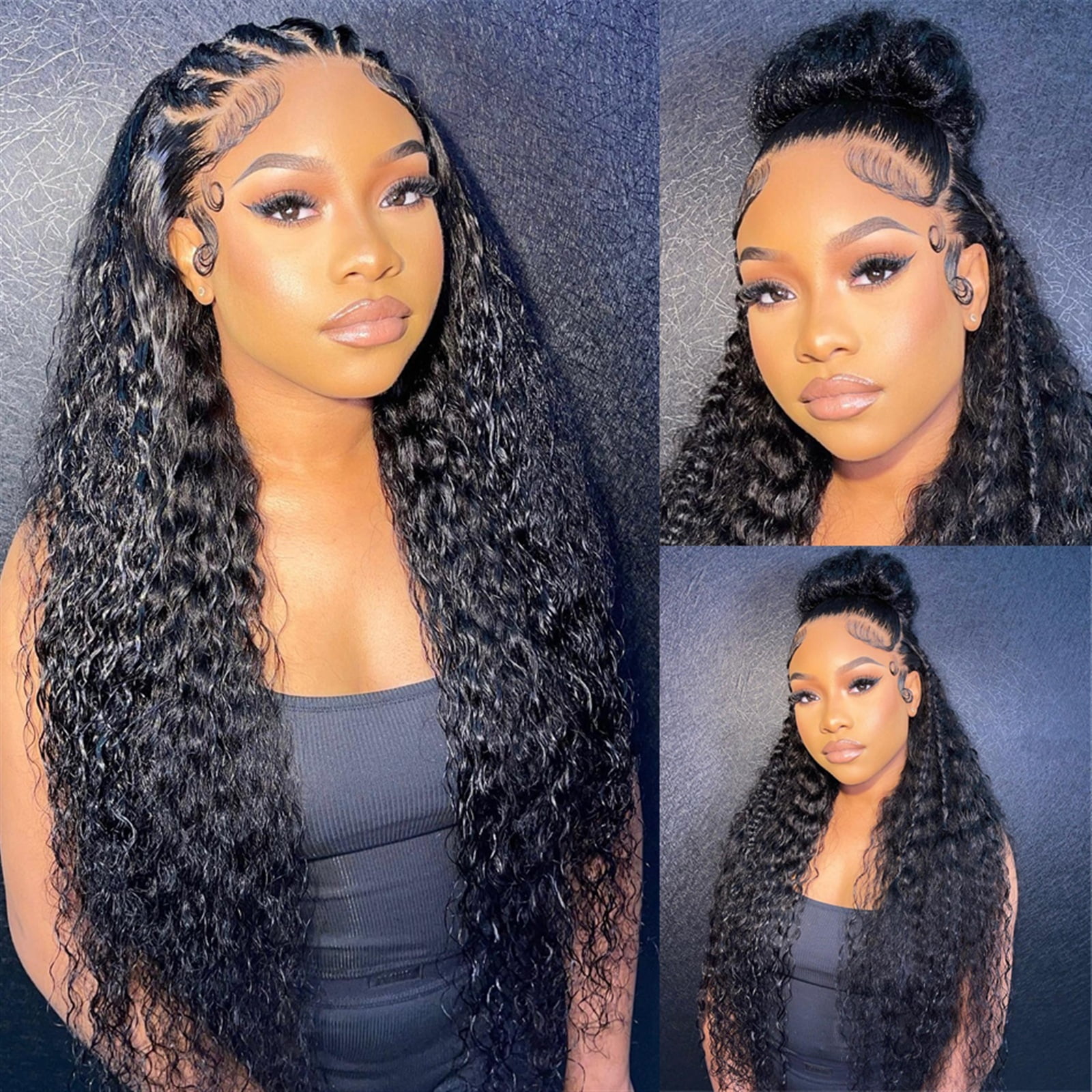 Curly 360 Lace Front Human Hair Wigs 16-34" Transparent Lace Frontal Wigs Glueless Deep Wave Lace Wig with Baby Hair Brazilian Remy Hair Wigs
