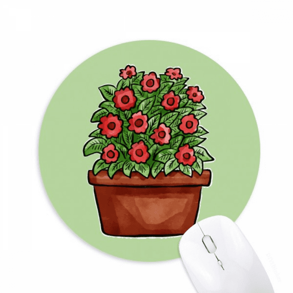 Little Red Potted Flower Mousepad Round Rubber Mouse Pad Non-Slip Game Office