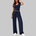 thumbnail image 4 of JGGSPWM 2 Piece Sets for Women Summer 2026 Spring Lounge Set Matching V Neck Tops Wide Leg Pants Travel Outfits Blue S, 4 of 8