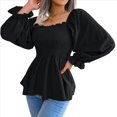 thumbnail image 3 of Blusa Tipo Babydoll de Larga con Cuello Cuadrado, Fruncido, Dobladillo con Volantes y Peplum Fruncido para Mujer. Negro M, 3 of 9