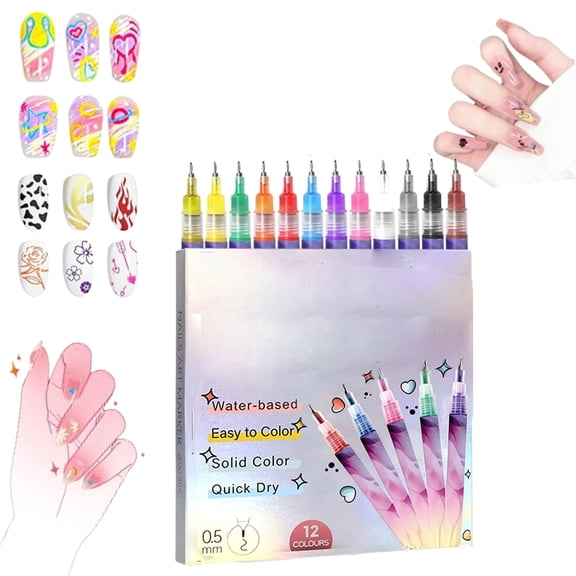 2026 New 12 Colors Nail Art Pens Set,  Nail Marker, Fine Tip Nail Art Pen 0.5mm, Quick-Drying Acrylic Paint Pen for Home Salon Quickly Dry Nail Art