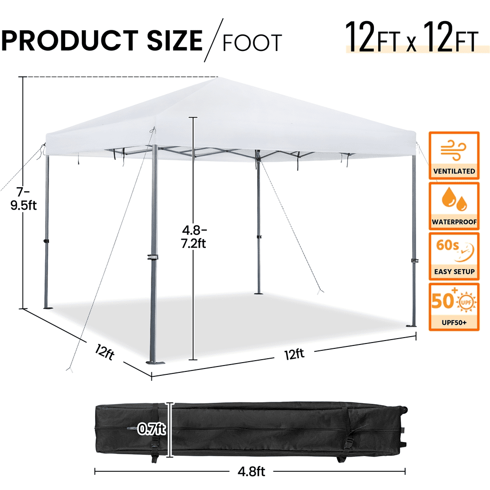 Alden Design 12 x 12 ft Pop-up Canopy with Single-Person Setup Mechanism, White