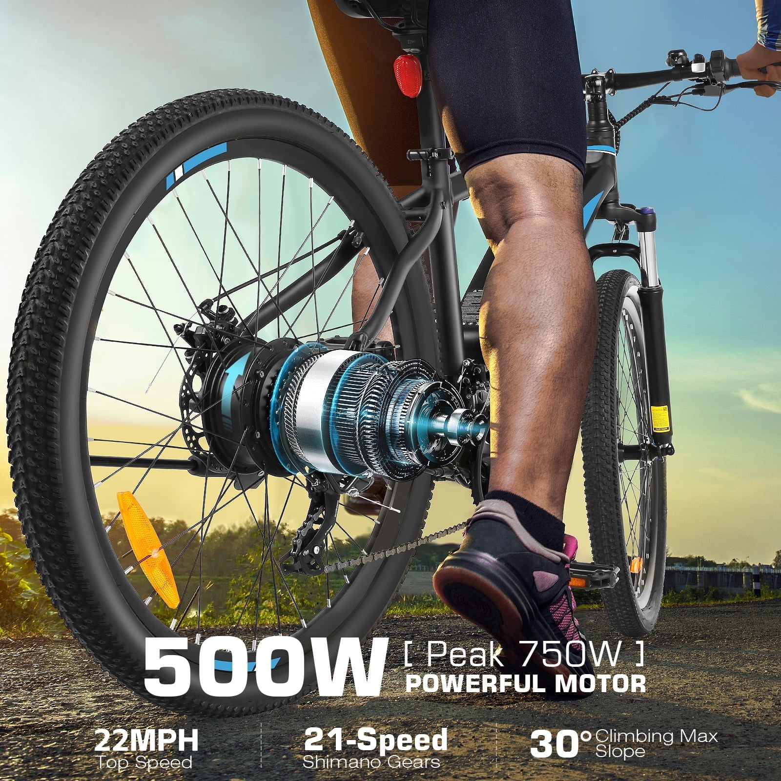 Gocio 27.5" Electric Mountain Bike for Adults, 750W Peak Motor, 48V 10.4Ah Battery, 20MPH, 21 Speed, Lockable Front Suspension, UL2849 Certified