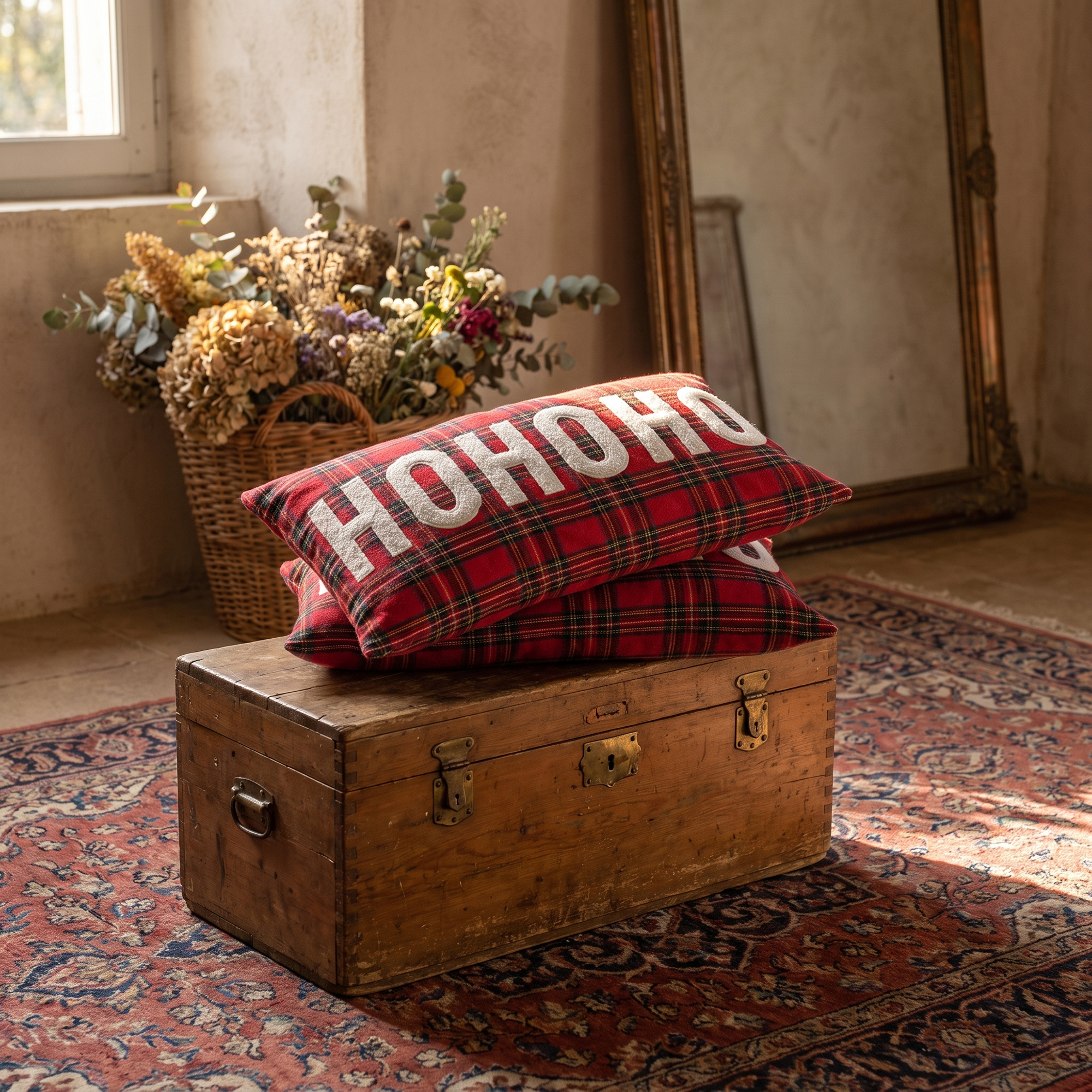 Unique Bargains Plaid Throw Pillow Covers Tartan Cushion Cases Red Plaid HoHoHo 20"x12"