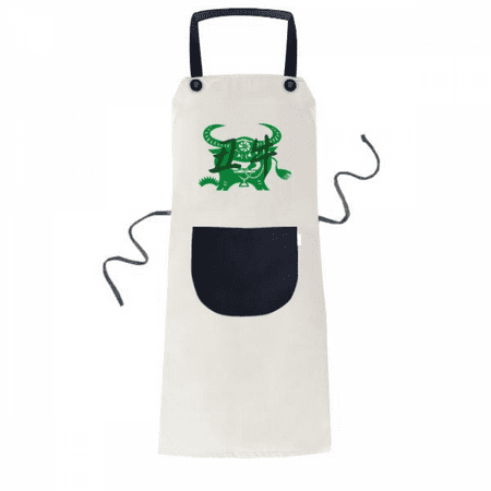 

New Year of Ox Animal China Zodiac Apron Adjustable Bib Cotton Linen BBQ Kitchen Pocket Pinafore