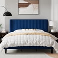 thumbnail image 2 of Sifurni King Size Velvet Platform Bed Frame with Vertical Channel Tufted Wingback Headboard, Dark Blue, 2 of 8
