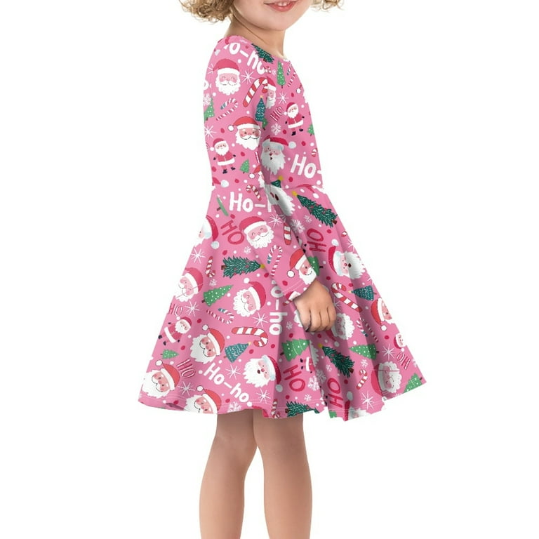 DISNIMO Pink Christmas Dresses for Girls 11-12 Dress Kids Santa Claus Dress  for Girls Long Sleeve Winter Dress Kids Casual Dresses for Girls Swing Dress  Long Sleeve Skater Dress Girls Kids Soft -