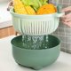 thumbnail image 5 of Cesta de colador Cesta de drenaje giratoria de doble capa con mango redondo de plástico Lavabo de verduras lavable Fideos escurridos y frutas (verde/gris) Coladores y coladores de caldo, 5 of 5