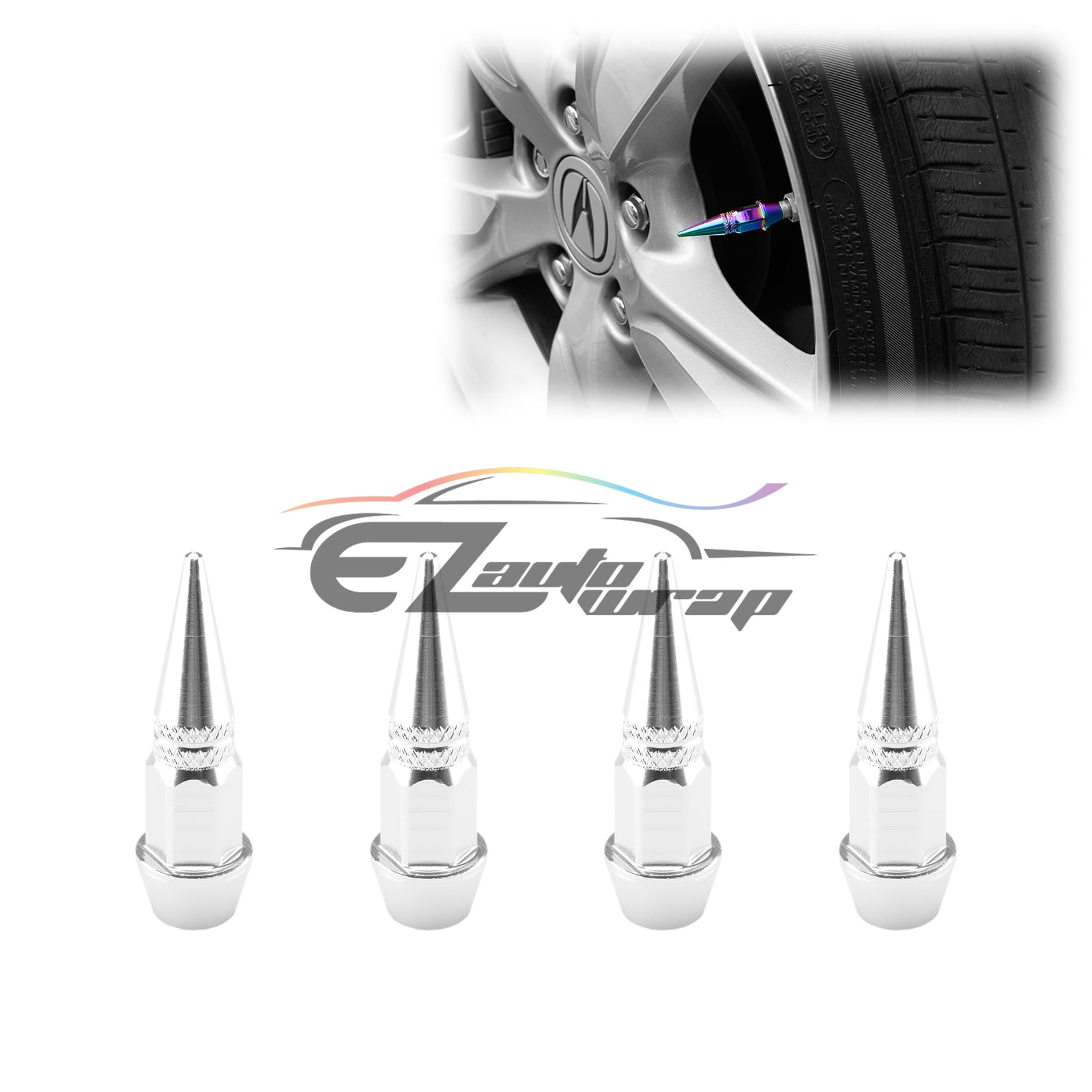 EZAUTOWRAP 4PCs Green Long Spike Spiked Tire Valve Stem Caps Metal Thread Wheel Tires TVC29 
