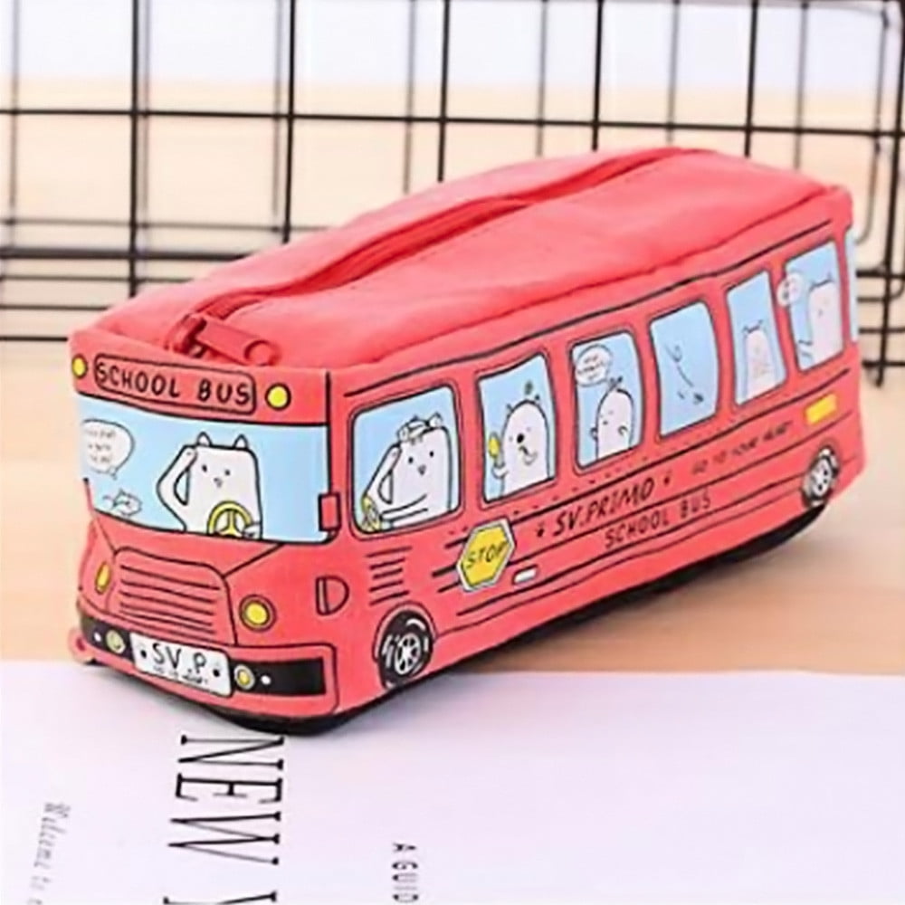 students Kids Cats School Bus pencil case bag office stationery bag FreeShipping