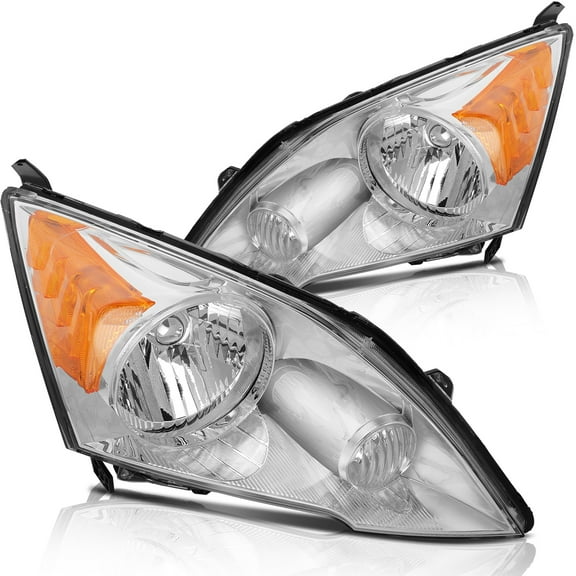 SCITOO Headlight Assembly Fit For Honda CR-V 2007 2008 2009 2010 2011 Headlamp in Chrome Housing Amber Corner Clear Lens