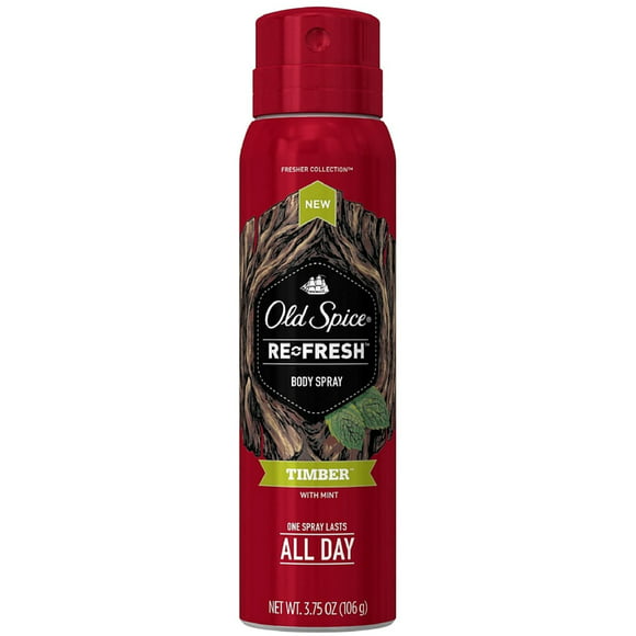 Old Spice Fresher Collection Re-Fresh Body Spray, Timber 3.75 oz (Pack of 2)