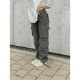 thumbnail image 3 of Women's High Waisted Cargo Pants - Baggy Y2K Wide Leg Pants with Pockets, Warm Thermal Streetwear for Winter Christmas New Year Outfits, 3 of 6