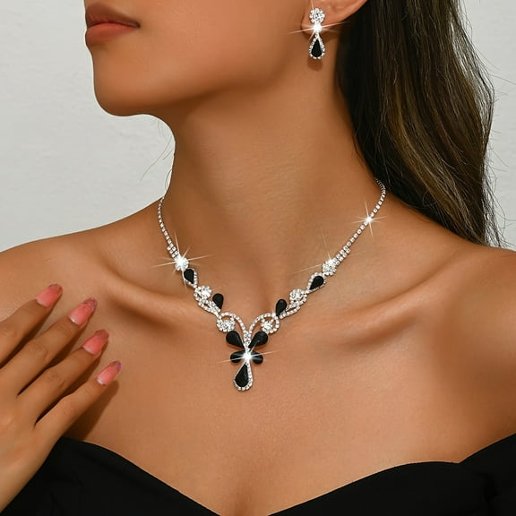 JUSIP 3pcs Butterfly Design Women's Fashion Jewelry Set, Rhinestone Necklace and Earrings for Bridal Wedding Dress Accessories, Jewellery Sets for Women, Jewellery Sets for Women High Quality